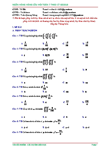 Ngân hàng câu hỏi Toán 7 - Các phép tính với số hữu tỉ - Phần 1 (Có đáp án)