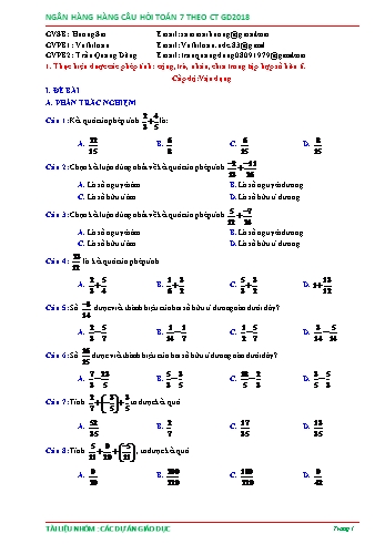 Ngân hàng câu hỏi Toán 7 - Các phép tính với số hữu tỉ - Phần 3 (Có đáp án)
