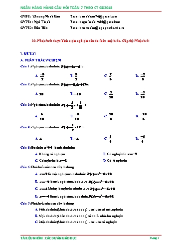 Ngân hàng câu hỏi Toán 7 - Chủ đề: Đa thức một biến - Phần 3 (Có đáp án)