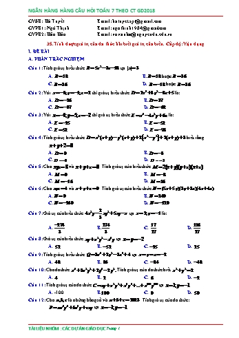 Ngân hàng câu hỏi Toán 7 - Chủ đề: Đa thức một biến - Phần 5 (Có đáp án)