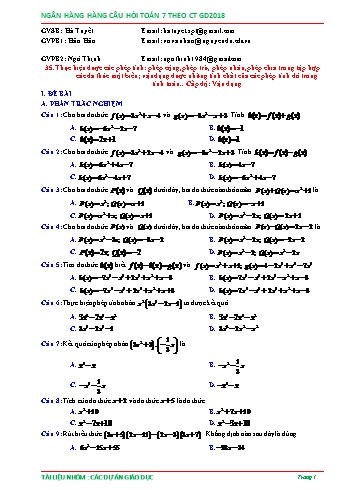Ngân hàng câu hỏi Toán 7 - Chủ đề: Đa thức một biến - Phần 6 (Có đáp án)