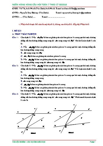 Ngân hàng câu hỏi Toán 7 - Chủ đề: Định lí (Có đáp án)