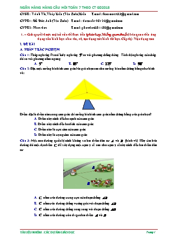 Ngân hàng câu hỏi Toán 7 - Chủ đề: Giải quyết được một số vấn đề thực tiễn (Phức hợp, không quen thuộc) liên quan đến ứng dụng của hình học (Có đáp án)