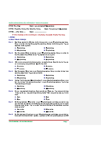 Ngân hàng câu hỏi Toán 7 - Chủ đề: Giải toán về đại lượng tỉ lệ - Phần 2 (Có đáp án)