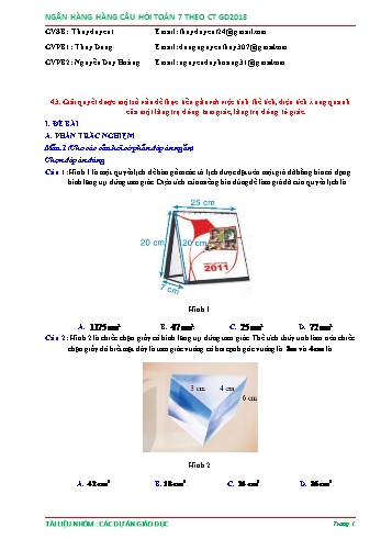 Ngân hàng câu hỏi Toán 7 - Chủ đề: Hình lăng trụ đứng tam giác, lăng trụ đứng tứ giác (Có đáp án)
