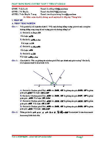 Ngân hàng câu hỏi Toán 7 - Chủ đề: Khái niệm định lí, chứng minh định lí (Có đáp án)