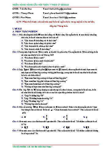 Ngân hàng câu hỏi Toán 7 - Chủ đề: Làm quen với biến cố ngẫu nhiên (Có đáp án)