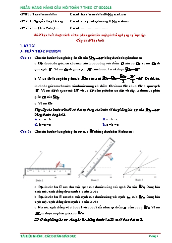 Ngân hàng câu hỏi Toán 7 - Chủ đề: Nhận biết cách vẽ tia phân giác của một góc bằng dụng cụ học tập (Có đáp án)