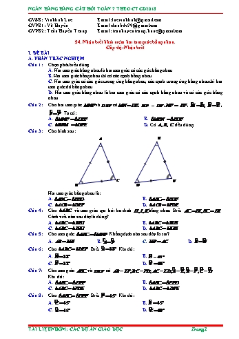 Ngân hàng câu hỏi Toán 7 - Chủ đề: Nhận biết khái niệm hai tam giác bằng nhau (Có đáp án)