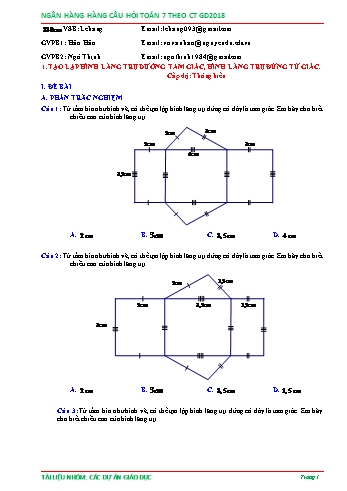 Ngân hàng câu hỏi Toán 7 - Chủ đề: Tạo lập được hình lăng trụ đứng tam giác, hình lăng trụ đứng tam giác (Có đáp án)