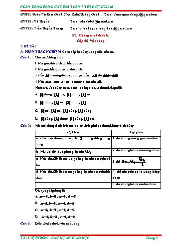 Ngân hàng câu hỏi Toán 7 - Chủ đề: Vận dụng chứng minh định lí (Có đáp án)
