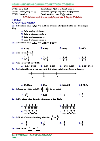 Ngân hàng câu hỏi Toán 7 - Số hữu tỉ - Phần 4 (Có đáp án)