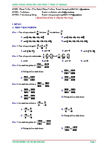 Ngân hàng câu hỏi Toán 7 - Số hữu tỉ - Phần 6 (Có đáp án)