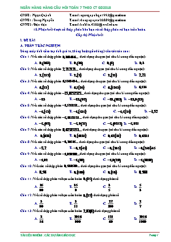 Ngân hàng câu hỏi Toán 7 - Số vô tỉ. Số thực - Phần 1 (Có đáp án)