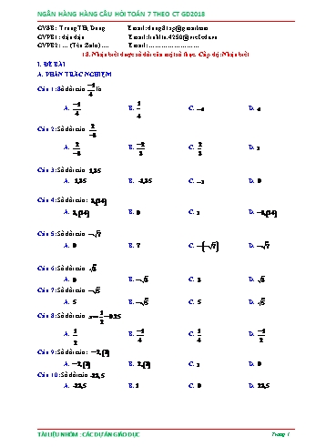 Ngân hàng câu hỏi Toán 7 - Số vô tỉ. Số thực - Phần 4 (Có đáp án)