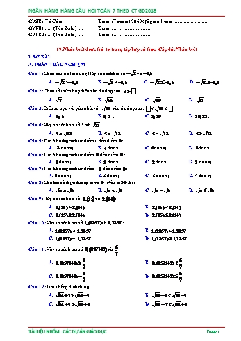 Ngân hàng câu hỏi Toán 7 - Số vô tỉ. Số thực - Phần 5 (Có đáp án)