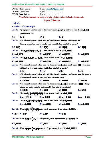 Ngân hàng câu hỏi Toán 7 - Số vô tỉ. Số thực - Phần 7 (Có đáp án)