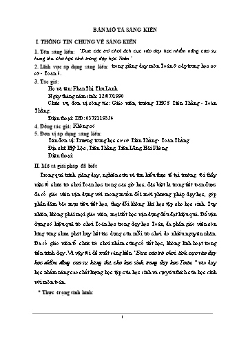 SKKN Đưa các trò chơi tích cực vào dạy học nhằm nâng cao sự hứng thú cho học sinh trong dạy học Toán