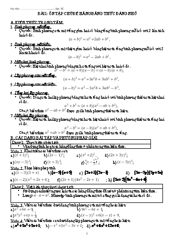 Tài liệu ôn tập môn Toán 9 - Bài 1: Ôn tập chủ đề hằng đẳng thức đáng nhớ