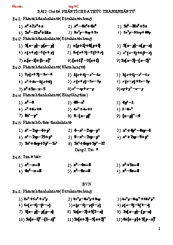 Tài liệu ôn tập môn Toán 9 - Bài 2, chủ đề: Phân tích đa thức thành phân tử
