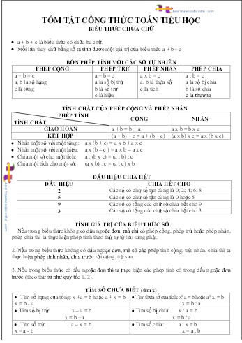 Tài liệu tóm tắt công thức Toán Tiểu học